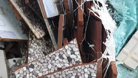 Ceramic floor shards on the ground Stock Footage 303128700