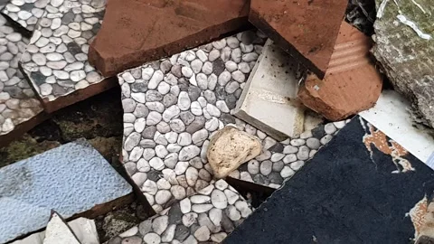 Ceramic floor shards on the ground Stock Footage 303130092