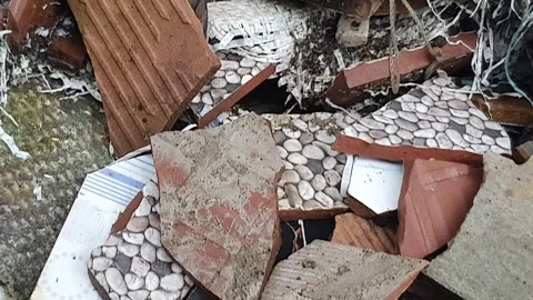 Ceramic floor shards on the ground Stock Footage 303131001