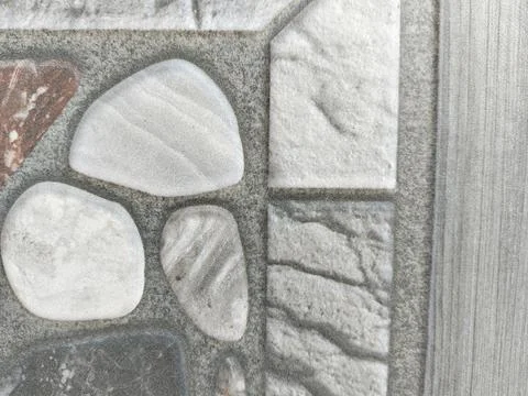 Ceramic floor tile display in a building material showroom, highlighting premium Stock Photos