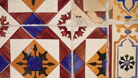 Ceramic floor tiles showcasing vibrant vintage designs for home renovation Stock Footage 321518759