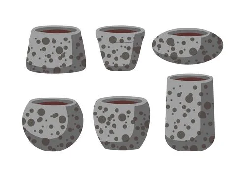 Ceramic flower pots set isolated on white background. Gray empty pots of Stock Illustration