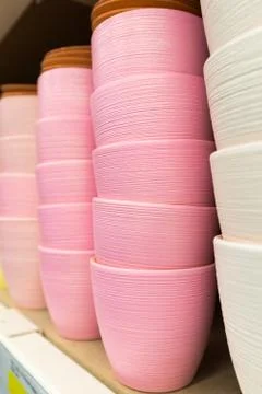 Ceramic flower pots at the shop Stock Photos