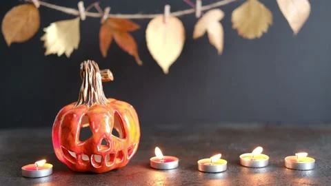 Ceramic Jack Lanterns. Stock Footage 139997656