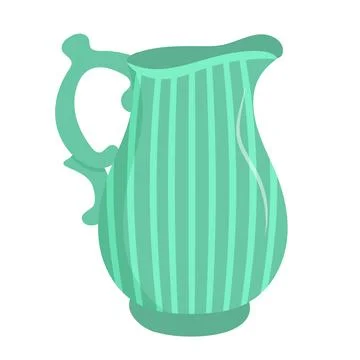 Ceramic jug. Capacity for drink.  Decorative kitchen tool, household utensil. Illustrazione stock
