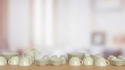 The Ceramic kitchen ware on wood table for food concept 3d Rendering. 写真素材