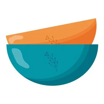 Ceramic kitchenware. Cute handmade ceramic plates. Kitchen tools, pottery. Flat Stock Illustration