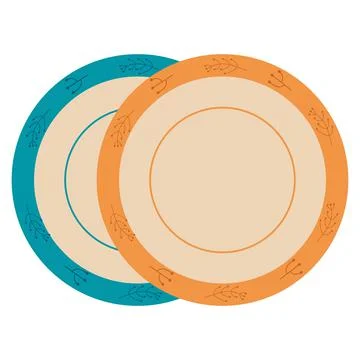 Ceramic kitchenware. Cute handmade ceramic plates. Kitchen tools, pottery. Flat Stock Illustration