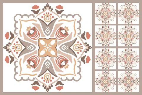 Ceramic majolica tile pattern. Sicily , mexican talavera, portuguese azulejo 스톡 일러스트