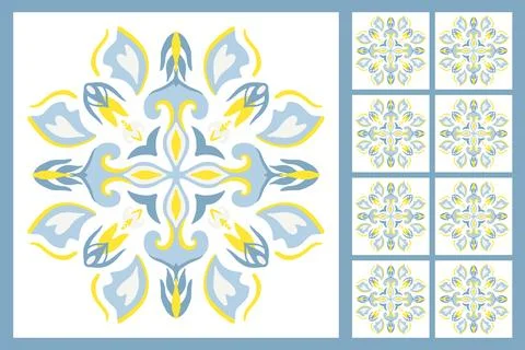 Ceramic majolica tile pattern. Sicily , mexican talavera, portuguese azulejo 스톡 일러스트