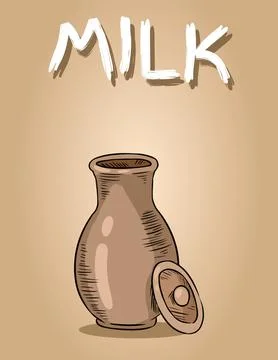 Ceramic milk jug postcard. Pitcher colorful illustration Stock Illustration
