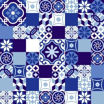 Ceramic mosaic background blue moroccan style Stock Illustration