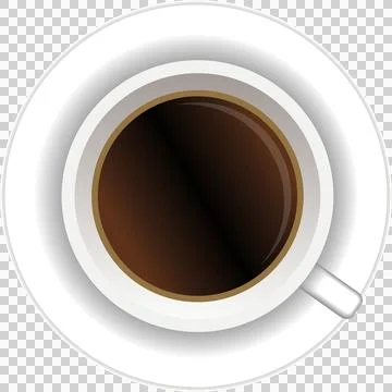Ceramic mug of coffee or tea. Cup of hot drink on plate. Top view. realisti.. Stock Illustration