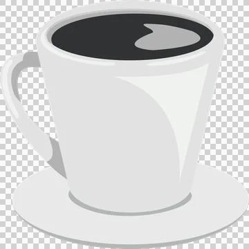 Ceramic mug of coffee or tea. Cup of hot drink on plate. Cartoon flat illus.. Stock Illustration