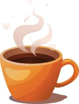 Ceramic mug filled with dark hot coffee and detailed steam clouds. Ilustración de archivo