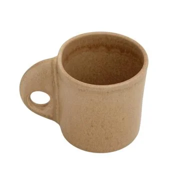 Ceramic mug with loop handle isolated on white background. Empty tan cup fo.. Stock Photos