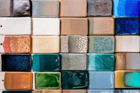 Ceramic multicolor tiles, geometric texture for decoration design, contempora 库存照片