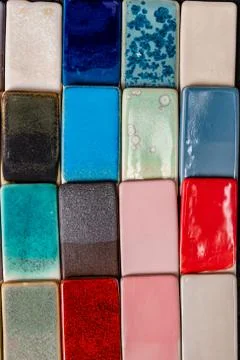 Ceramic multicolor tiles, geometric texture or pattern for decoration design, 库存照片