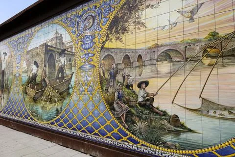 Ceramic Mural made with ceramic tiles in Talavera de la Reina city, in Tole.. 写真素材