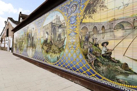 Ceramic Mural made with ceramic tiles in Talavera de la Reina city, in Tole.. 写真素材