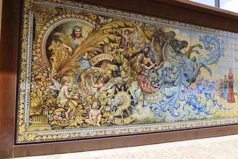 Ceramic Mural made with ceramic tiles in Talavera de la Reina city, in Tole.. 写真素材
