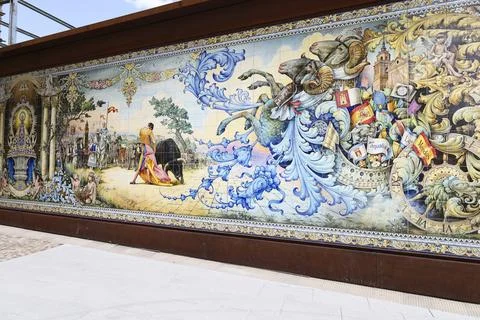 Ceramic Mural made with ceramic tiles in Talavera de la Reina city, in Tole.. 写真素材