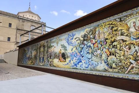 Ceramic Mural made with ceramic tiles in Talavera de la Reina city, in Tole.. 写真素材