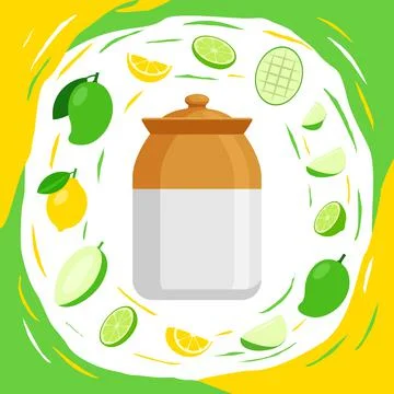 Ceramic pickle jar also known Bharani traditional indian bottle and falling m Stock Illustration
