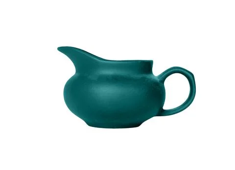 Ceramic pitcher with a rounded body, side handle, and short spout isolated on Photos