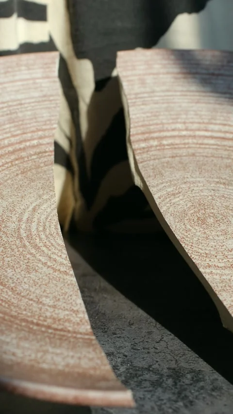 Ceramic plate breaking apart in slow motion Video stock 337892551
