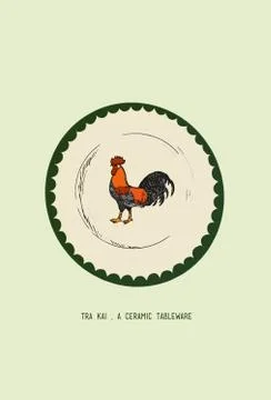 A ceramic plate with a hen design Stock Illustration