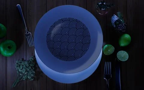 Ceramic plate moon concept Ramadan Mubarak background, Illustrazione stock