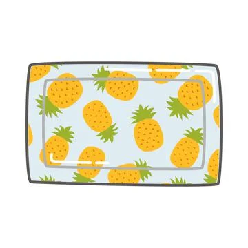 Ceramic plate with pineapple. Kitchenware. Porcelain dish with decorative ele Stock Illustration
