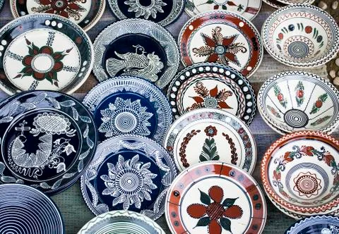 Ceramic plates decorated Stock Photos