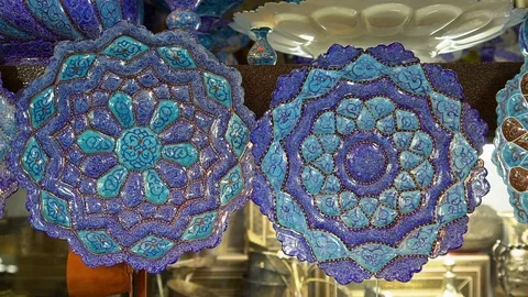 Ceramic plates on display Stock Footage 100847889