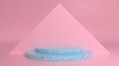Ceramic podium on a pink abstract triangular background. Blank showcase mocku Stock Illustration