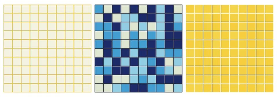 Ceramic pool tile pattern set. Blue and yellow geometric backgrounds collecti Stock Illustration
