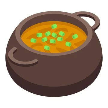 Ceramic pot with borsch icon isometric vector. Dish recipe Stock Illustration