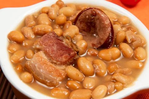 Ceramic pot with cooked carioca beans Stock Photos