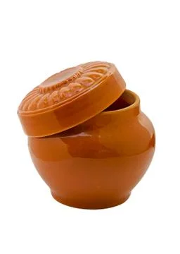Ceramic pot for cooking roasts. Stock Photos