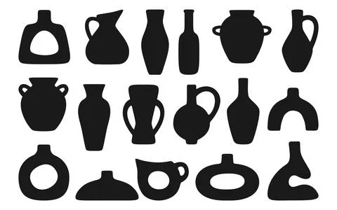Ceramic pot vase jug shape jar bottles silhouette set cozy home decor boho Stock-Illustration
