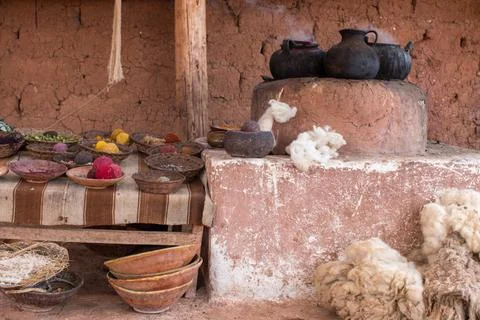 Ceramic pots, alpaca wool and handmade items near Cusco Peru Stock Photos
