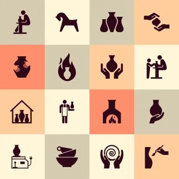 Ceramic products in the icon set in flat style. For website, print, decoration Stock Illustration