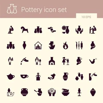 Ceramic products in the icon set in flat style. For website, print, decoration Stock Illustration