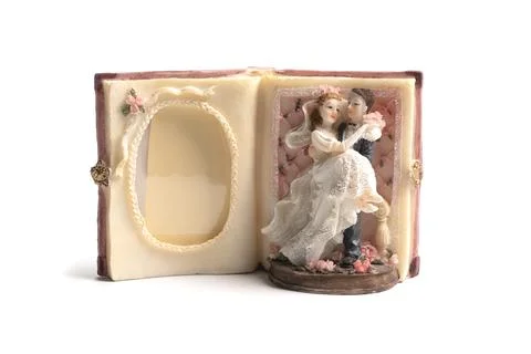 Ceramic rectangle wedding photo frame isolated on white background. Foto stock