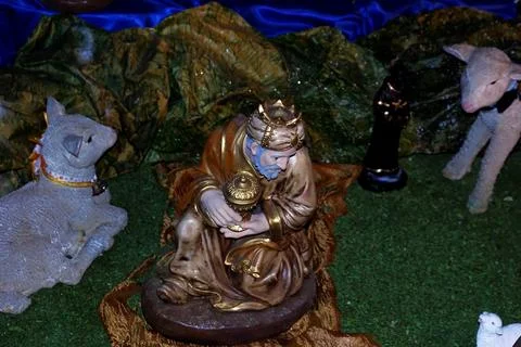 Ceramic saint in nativity scene Stock Photos