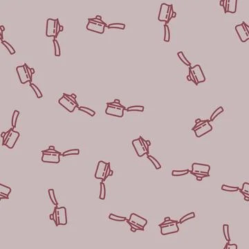 Ceramic saucepan kitchen cookware line vector seamless pattern Stock Illustration