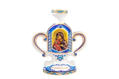 Ceramic souvenir toy in the form of jug with beautiful color painting on isol Stock Photos