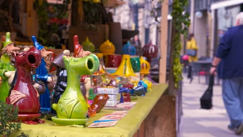 Ceramic souvenirs at the Budapest fair Stock Footage 308574088