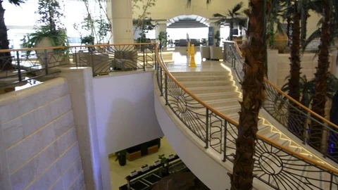 The ceramic staircase steps in a luxury hotel lobby. 動画素材 97830375